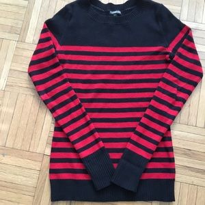 Red and navy blue striped sweater